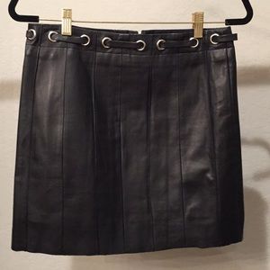 BCBG black leather mini skirt
